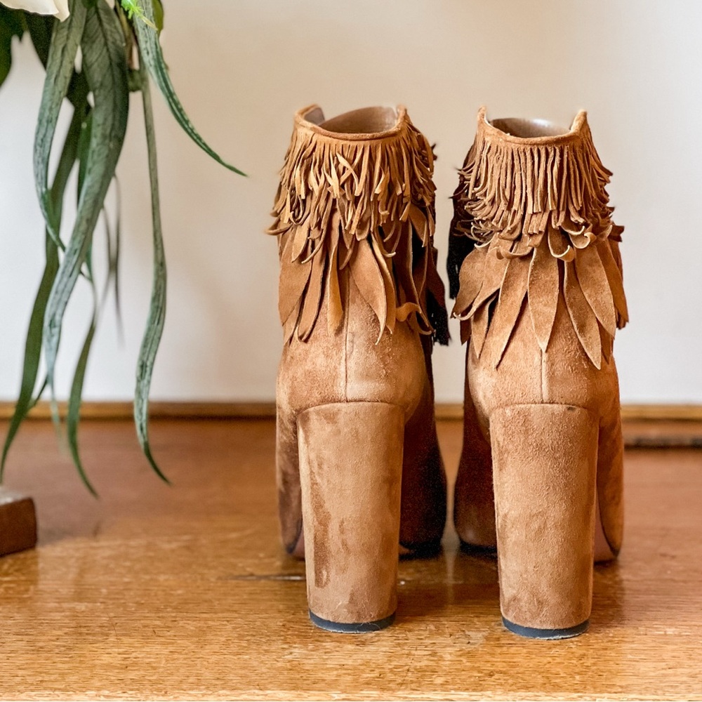 Aquazzura Woodstock  Brown Suede Fringe Booties Size 41 US Size 10 - Picture 5 of 6